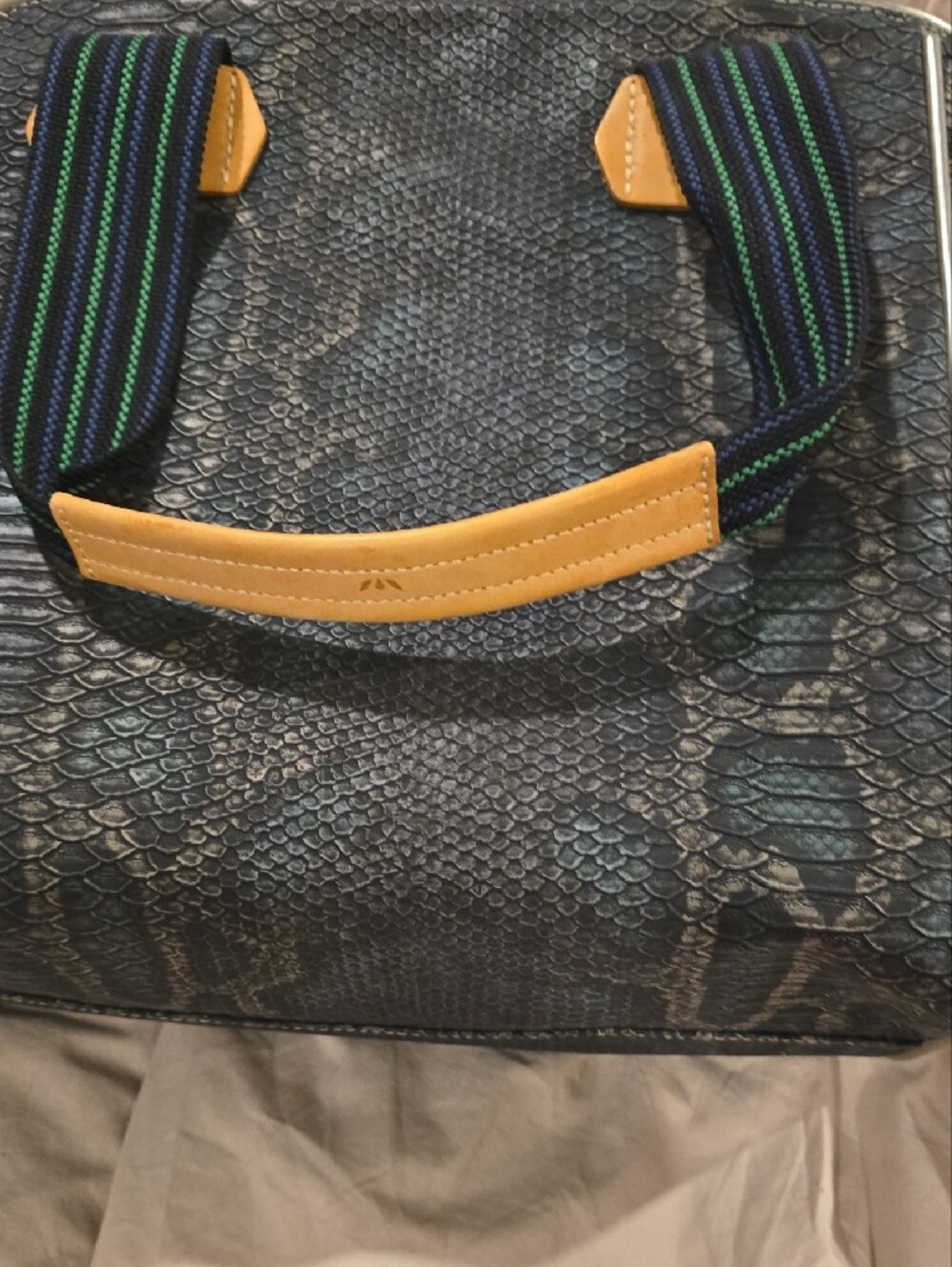 Consuela Black Tote with Light Blue Floral Embroidery and Tan Accents - Picture 7 of 10